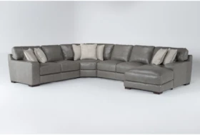 Hamlin Grey Leather 4 Piece Sectional With Right Artm Facing Chaise And Corner Wedge