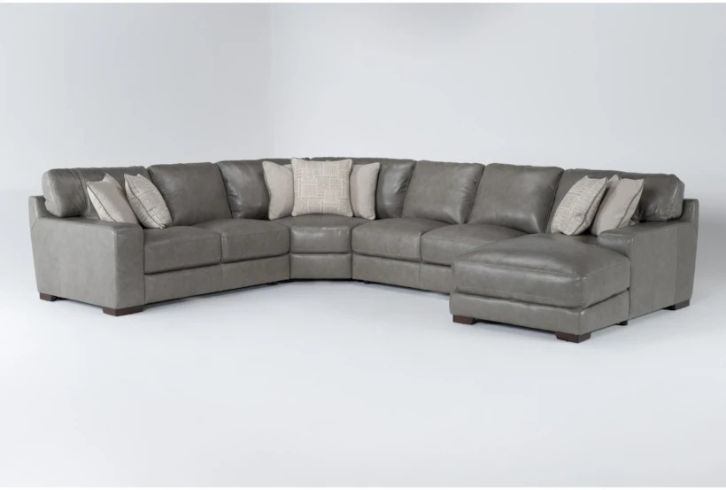 Hamlin Grey Leather 4 Piece Modular Sectional With Right Artm Facing Chaise And Corner Wedge - 360