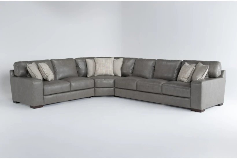 Hamlin Grey Leather 3 Piece Modular Sectional With Right Arm Facing Sofa And Corner Wedge - 360