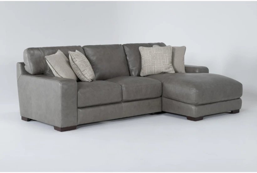Hamlin Grey Leather 2 Piece Modular Sectional With Right Arm Facing Chaise And Left Arm Facing Loveseat - 360