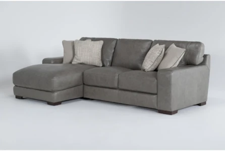 Hamlin Grey Leather 2 Piece Modular Sectional With Left Arm Facing Chaise And Right Arm Facing Loveseat