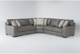 Hamlin Grey Leather 3 Piece Sectional With Left Arm Facing Loveseat, Right Atm Facing Loveseat And Corner Wedge