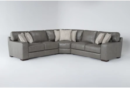 Hamlin Grey Leather 3 Piece Modular Sectional With Left Arm Facing Loveseat, Right Atm Facing Loveseat And Corner Wedge