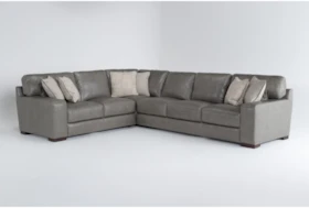Hamlin Grey Leather 3 Piece Sectional With Right Arm Facing Sofa And 90* Corner
