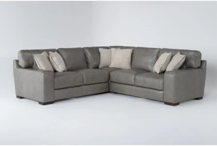 Hamlin Grey Leather 3 Piece Modular Sectional With Left Arm Facing Loveseat, Right Atm Facing Loveseat And 90* Corner - Main