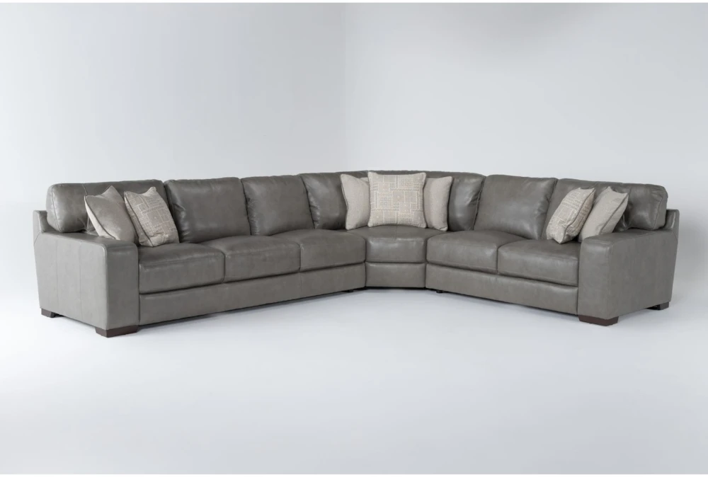 Hamlin Grey Leather 3 Piece Modular Sectional With Left Arm Facing Sofa And Corner Wedge