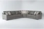 Hamlin Grey Leather 3 Piece Modular Sectional With Left Arm Facing Sofa And Corner Wedge - Signature