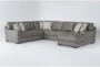Hamlin Grey Leather 4 Piece Modular Sectional With Right Arm Facing Chaise And 90* Corner - Signature