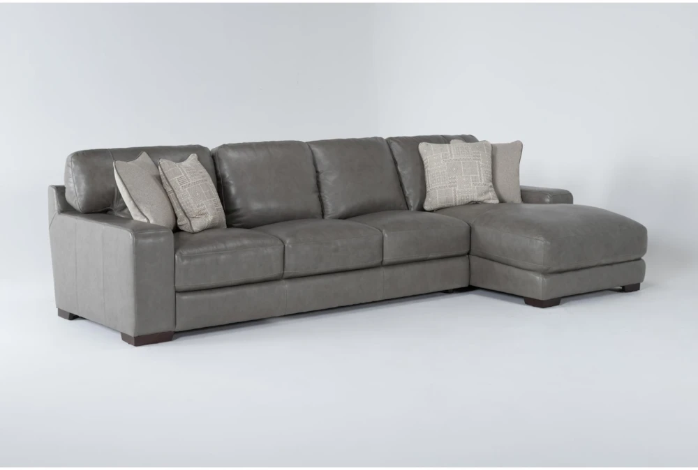 Hamlin Grey Leather 2 Piece Modular Sectional With Right Arm Facing Chaise And Left Arm Facing Sofa