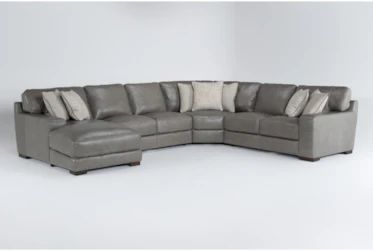 Hamlin Grey Leather 4 Piece Modular Sectional With Left Artm Facing Chaise And Corner Wedge