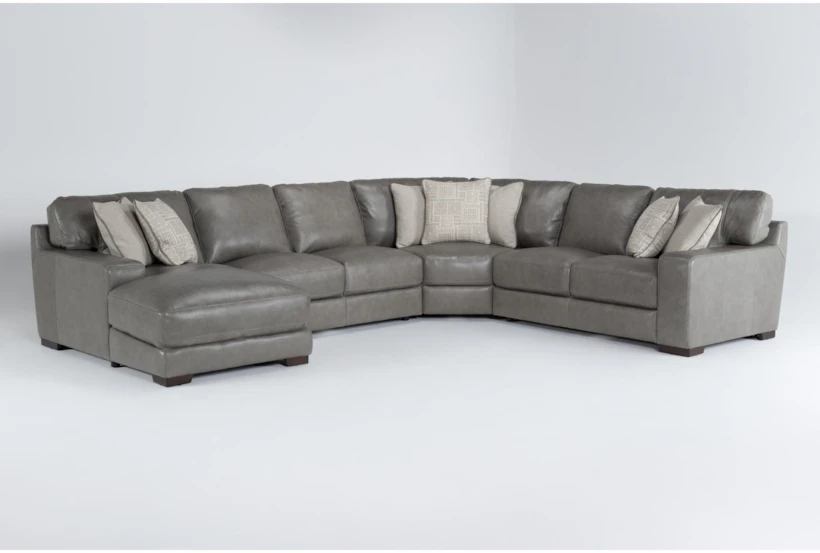 Hamlin Grey Leather 4 Piece Modular Sectional With Left Artm Facing Chaise And Corner Wedge - 360
