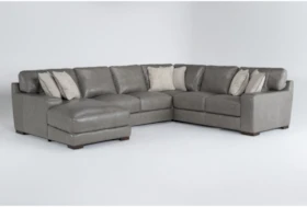 Hamlin Grey Leather 4 Piece Sectional With Left Arm Facing Chaise And 90* Corner