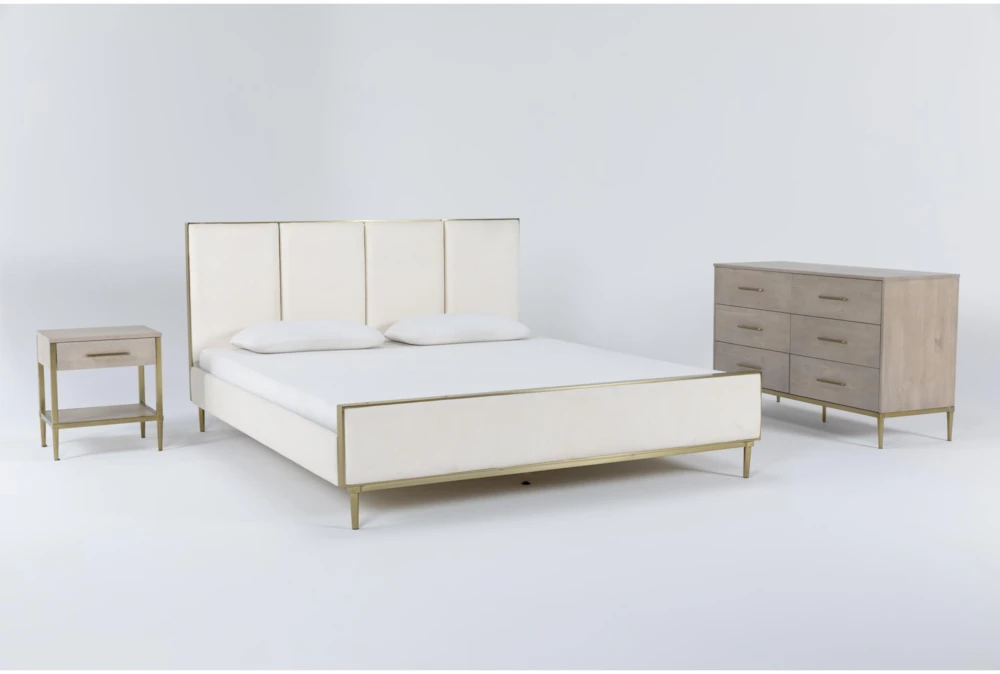 Camila King Upholstered 3 Piece Bedroom Set With Dresser