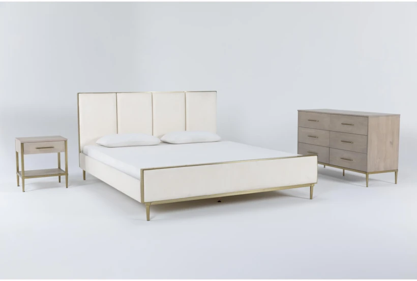 Camila King Upholstered 3 Piece Bedroom Set With Dresser - 360