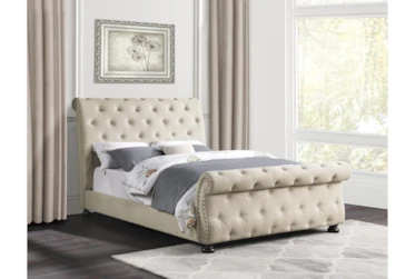 Berklee Beige Queen Upholstered Sleigh Bed