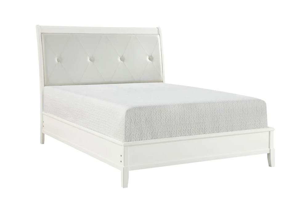 Kensley White Full Wood & Faux Leather Sleigh Bed