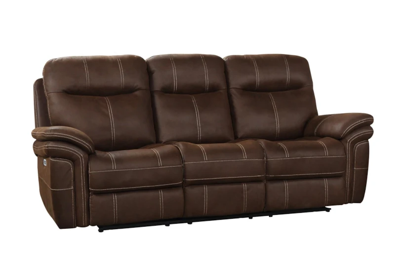 Bateman Chocolate 91" Power Reclining Sofa With Power Headrest & USB - 360