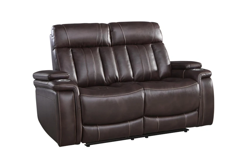 Floyd Brown 64" Power Reclining Loveseat with Cupholders, Power Headrest & USB - 360