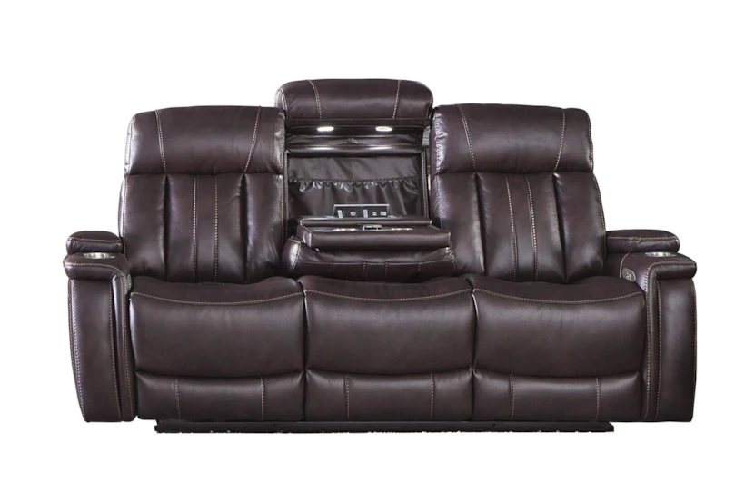 Floyd Brown 88" Power Reclining Sofa with Dropdown Console, Cupholders, Power Headrest & USB - 360