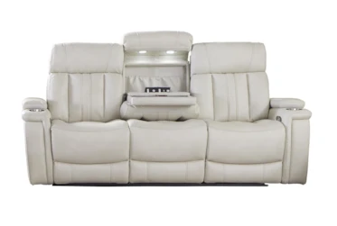 Floyd Ivory 88" Power Reclining Sofa with Dropdown Console, Cupholders, Power Headrest & USB