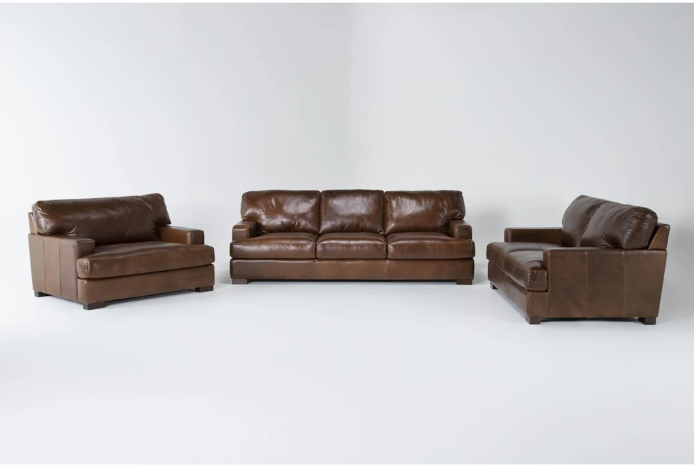 Grisham 100% Top Grain Italian Leather 3 Piece Sofa, Loveseat & Oversized Chair Set