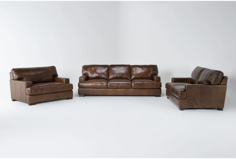 Grisham 100% Top Grain Italian Leather 3 Piece Sofa, Loveseat & Oversized Chair Set - 360