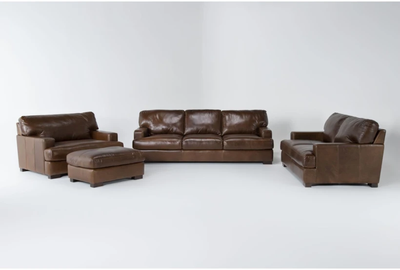 Grisham Leather 4 Piece Sofa, Loveseat, Oversized Chair & Ottoman Set - 360