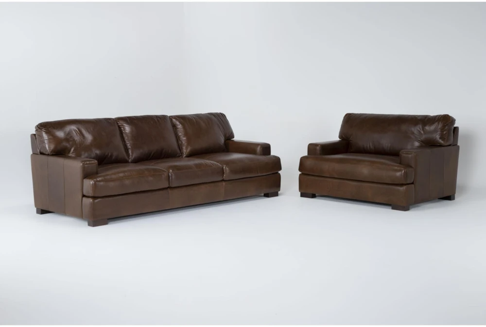 Grisham 100% Top Grain Italian Leather 2 Piece Sofa And Oversized Chair Set