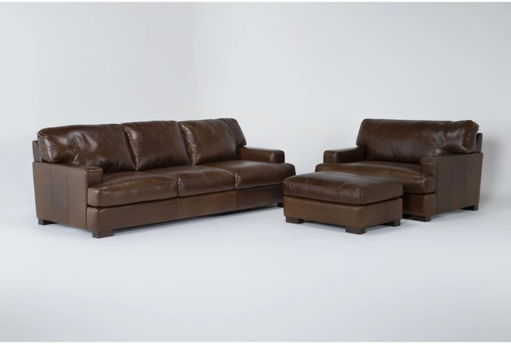 Grisham 100% Top Grain Italian Leather 3 Piece Sofa, Oversized Chair, & Ottoman Set