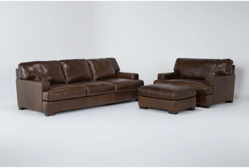 Grisham 100% Top Grain Italian Leather 3 Piece Sofa, Oversized Chair, & Ottoman Set - 360