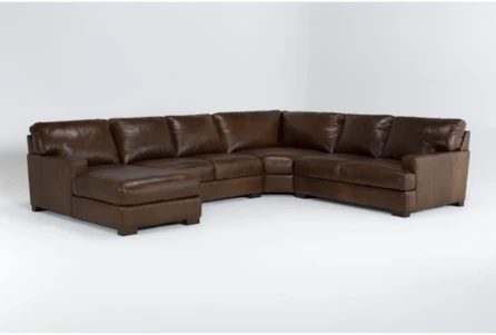 Grisham Leather 142" 4 Piece Modular Sectional With Left Arm Facing Chaise