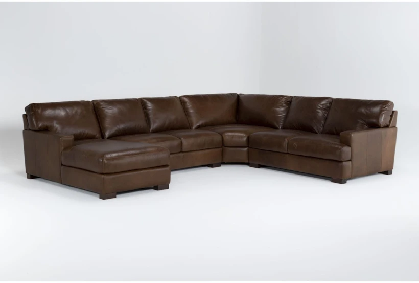 Grisham 100% Top Grain Italian Leather 142" 4 Piece Modular Sectional with Left Arm Facing Chaise - 360