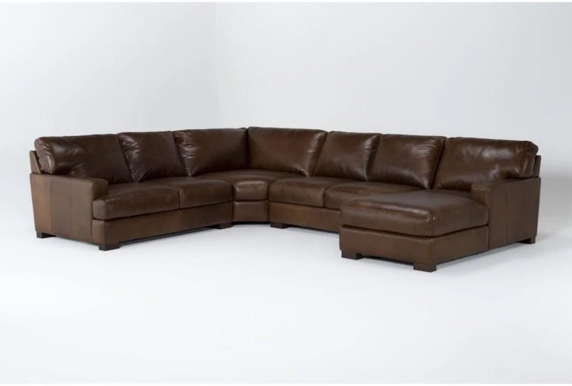 Grisham 100% Top Grain Italian Leather 142" 4 Piece Modular Sectional with Right Arm Facing Chaise - 360