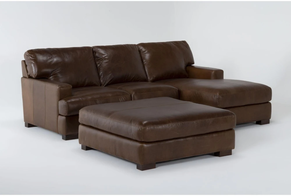 Grisham 100% Top Grain Italian Leather 95" 2 Piece Modular Sectional with Right Arm Facing Chaise & Cocktail Ottoman