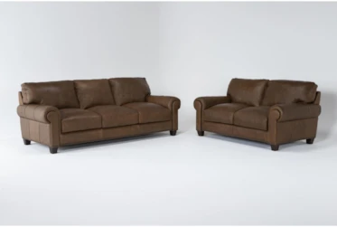 Foley Leather 2 Piece Sofa And Loveseat Set