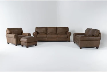 Foley Leather 4 Piece Sofa, Loveseat, Chair & Ottoman Set