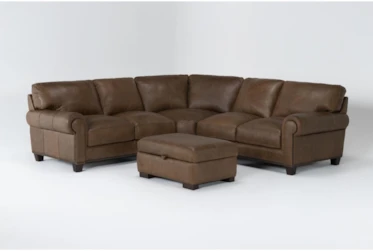 Foley Leather 176" 3 Piece Sectional With Storage Ottoman