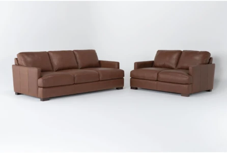 Atwood Leather 2 Piece Sofa And Loveseat Set
