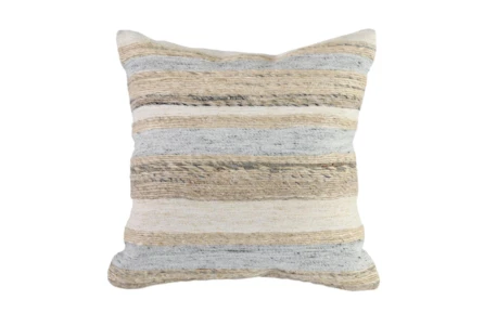 18X18 Ivory + Multi Jute Braided Stripe Throw Pillow