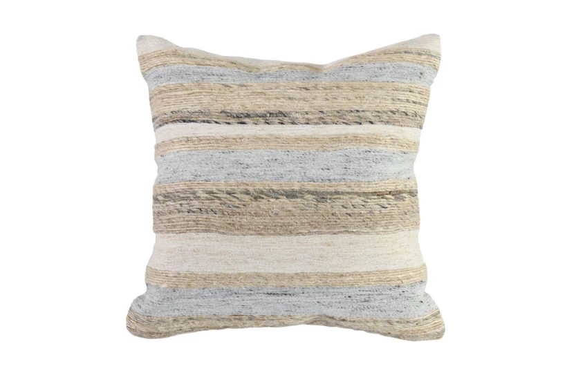 18X18 Ivory + Multi Jute Braided Stripe Throw Pillow - 360