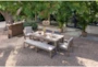 Malaga II Natural Rectangle Wood 80" Outdoor Dining Table With Arm Chairs, Sling Back Chairs, & Bench Set For 6 - Room