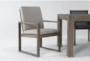 Malaga II Natural Rectangle Wood 80" Outdoor Dining Table With Arm Chairs, Sling Back Chairs, & Bench Set For 6 - Detail