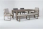 Malaga II Natural Rectangle Wood 80" Outdoor Dining Table With Arm Chairs, Sling Back Chairs, & Bench Set For 6 - Side