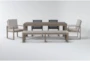 Malaga II Natural Rectangle Wood 80" Outdoor Dining Table With Arm Chairs, Sling Back Chairs, & Bench Set For 6 - Signature