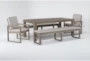Malaga II Natural Rectangle Metal 80" Outdoor Dining Table With Arm Chairs & 2 Benches Set For 6  - Side