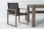 Malaga II Natural Rectangle Metal 80" Outdoor Dining Table With Sling Back Chairs & 2 Benches Set For 6  - Detail