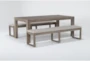 Malaga II Natural Rectangle 80" Outdoor Dining Table With 2 Benches Set For 4 - Side