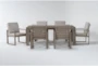Malaga II Natural Rectangle Metal 80" Outdoor Dining Table With Arm Chairs Set For 6 - Signature