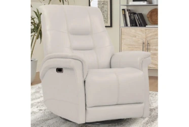 Crew Ivory Leather Power Cordless Swivel Glider Recliner With Power Headrest & Usb