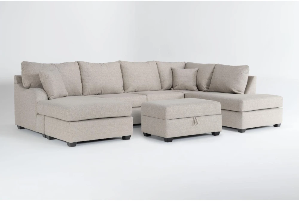 Esteban II 138" 2 Piece Sectional with Left Arm Facing Sleeper Sofa Chaise, Right Arm Facing Corner Chaise & Storage Ottoman